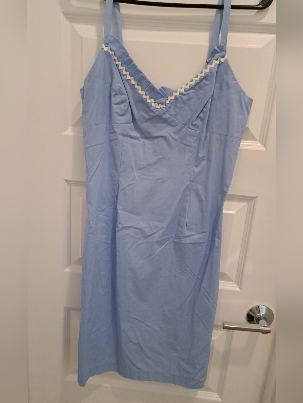 Moda International Light Blue Midi Dress with White Trim